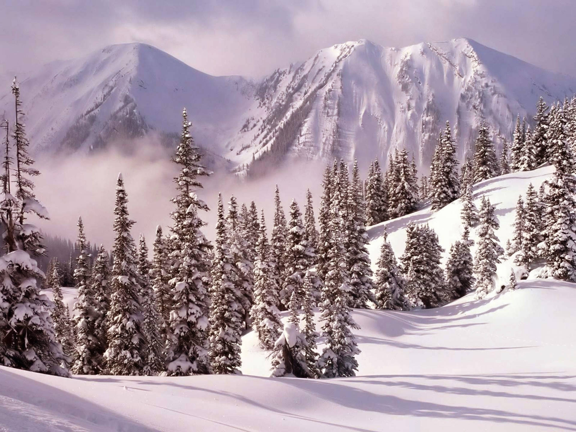 winter landscape photography, snow, towering mountains, Full HD Desktop Wallpaper