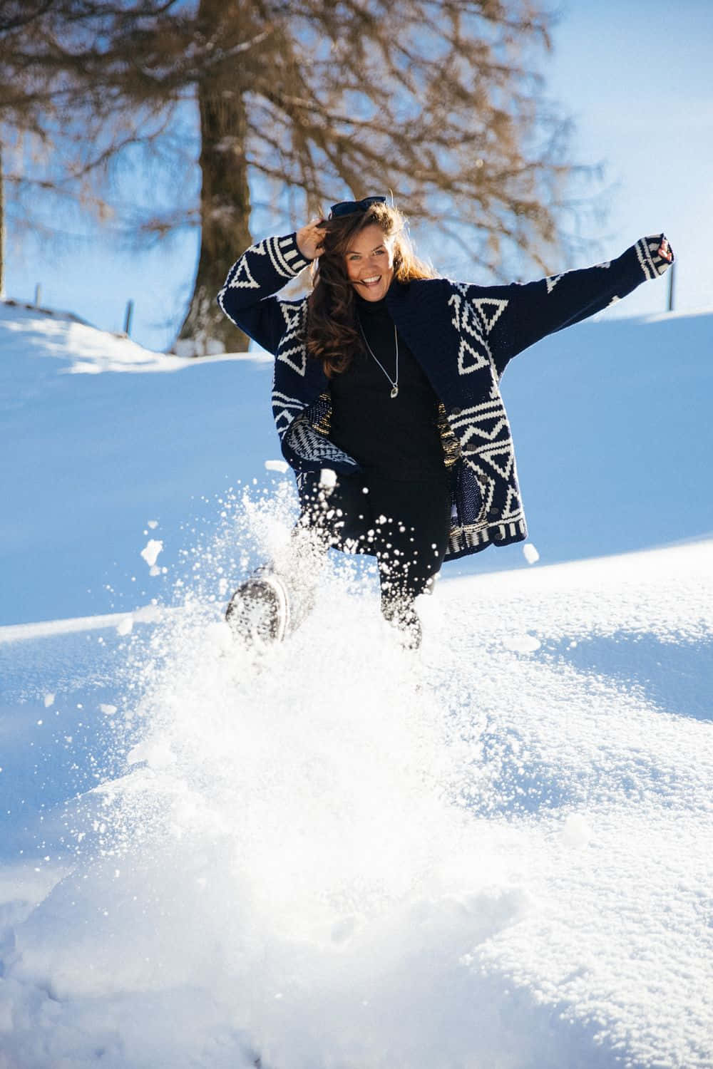 Serene Winter Wonderland, navy coat, fresh snow, HD Phone Wallpaper