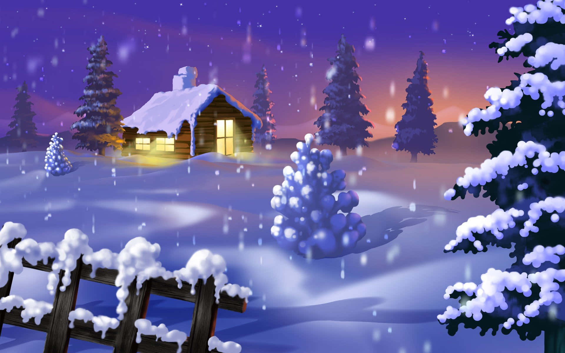 winter snow desktop, cabin, pine trees, Full HD Desktop Wallpaper