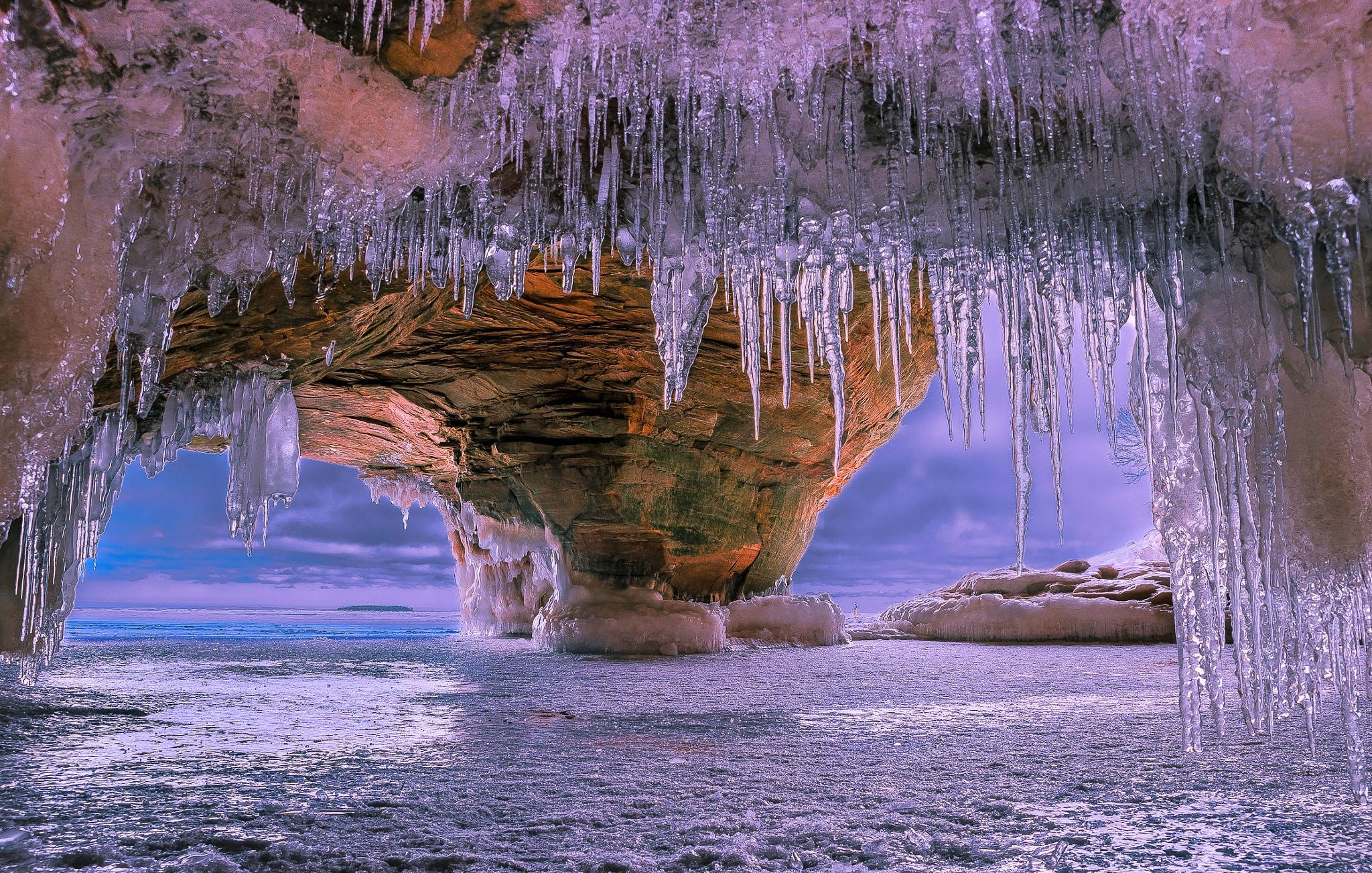 Winter Season, icicles, frozen cave, Full HD Desktop Wallpaper