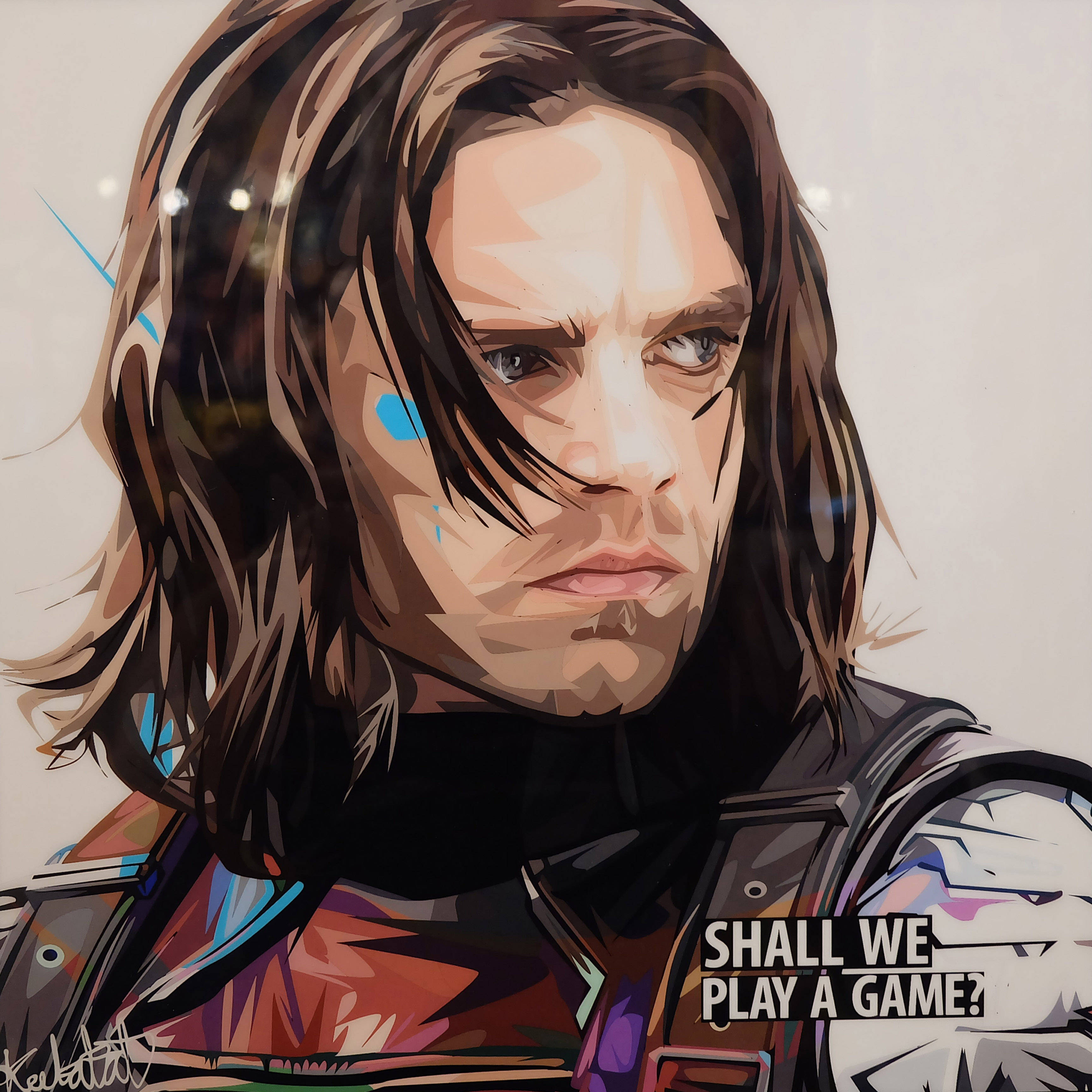 Winter Soldier, pastel art, long brown hair, 2K Desktop Wallpaper