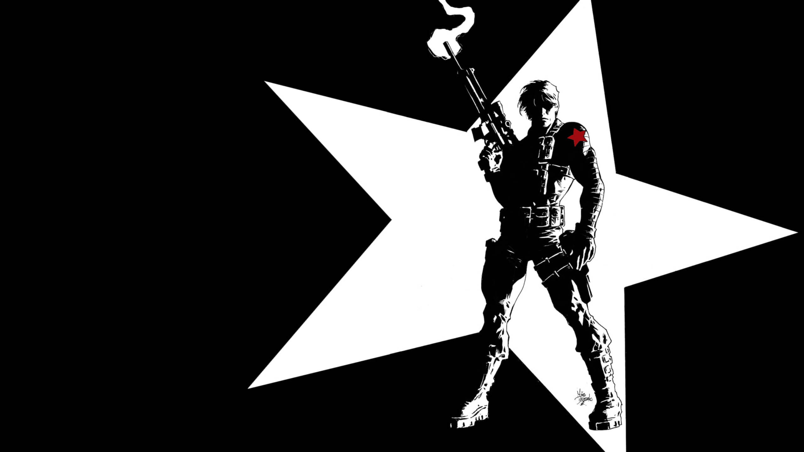 Winter Soldier, white star, smoking rifle, 2K Desktop Wallpaper