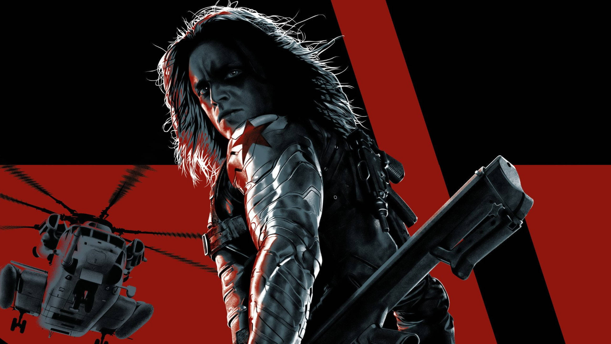 Winter Soldier, metallic armor, rifle, 2K Desktop Wallpaper