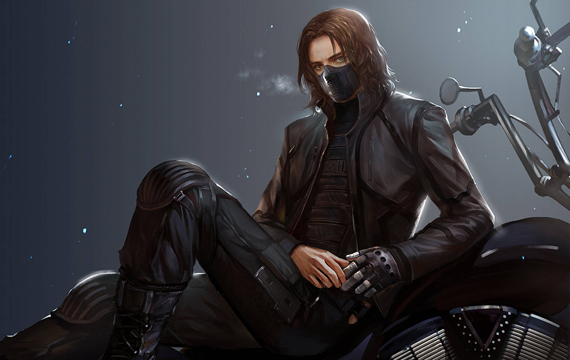 Winter Soldier, black leather, motorcycle, Full HD Desktop Wallpaper