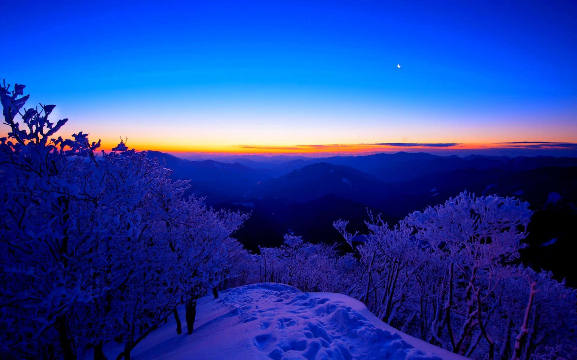 Winter Solstice, snowy mountain ridge, twilight, Full HD Desktop Wallpaper