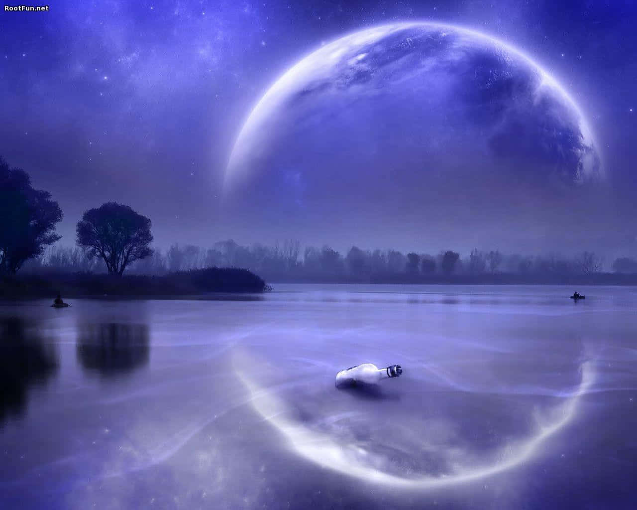 Winter Solstice, surreal purple night, giant glowing planet, HD Desktop Wallpaper
