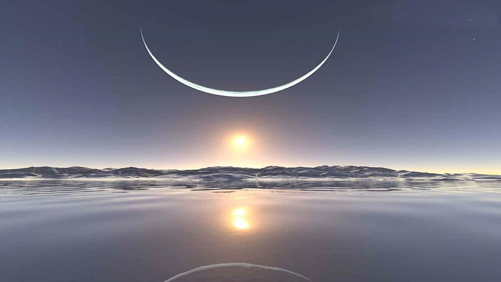 Winter Solstice, glowing sun, crescent moon, HD Desktop Wallpaper
