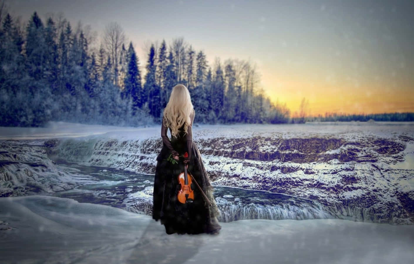 Winter Solstice, snow, frozen waterfall, HD Desktop Wallpaper