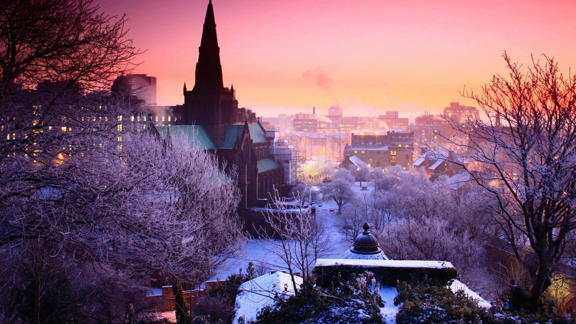 Winter Cityscape, 1920 x 1080, snow-covered cityscape, Full HD Desktop Wallpaper
