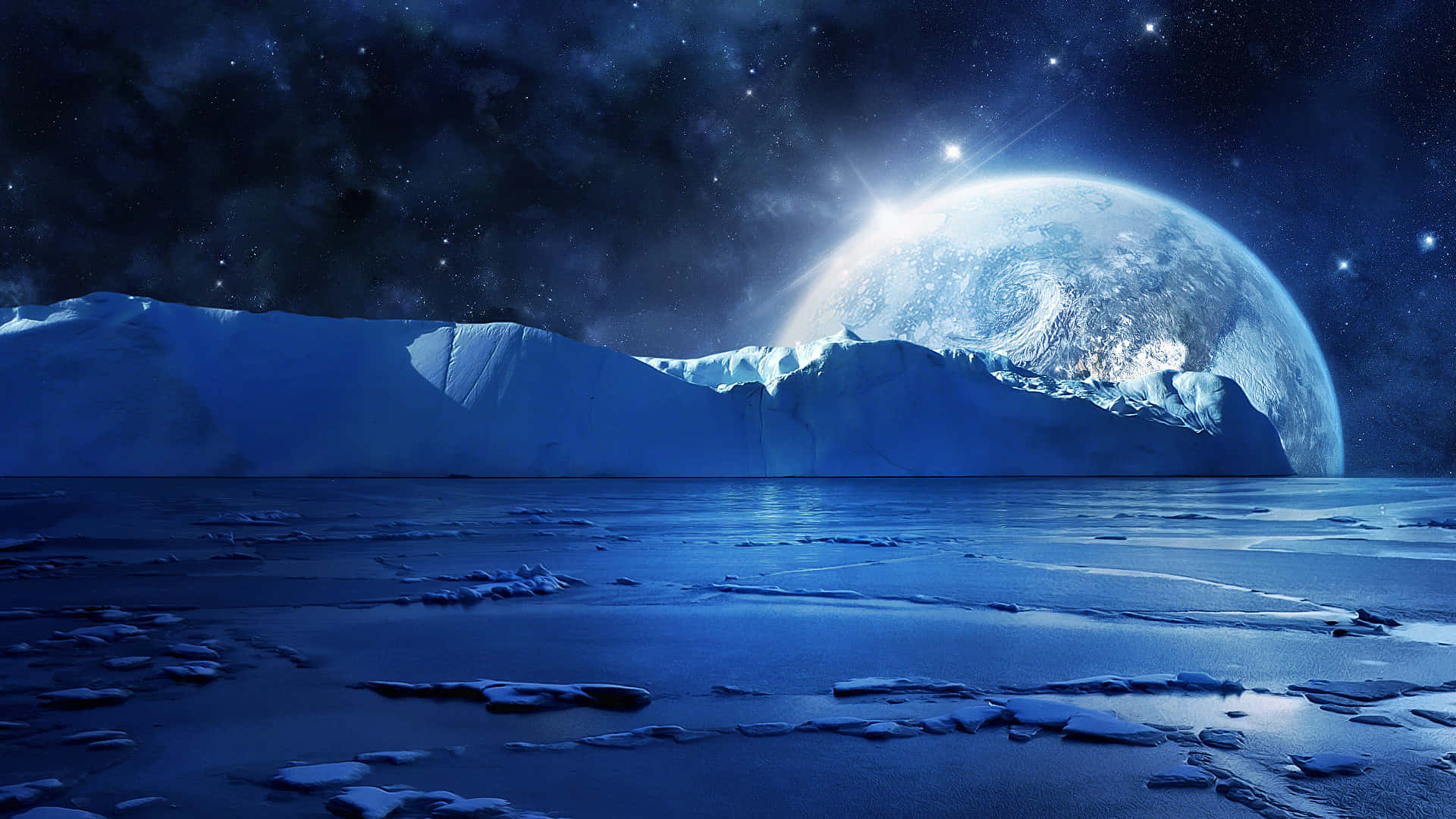 Midnight Winter HD Desktop, icy landscape, starry sky, Full HD Desktop Wallpaper