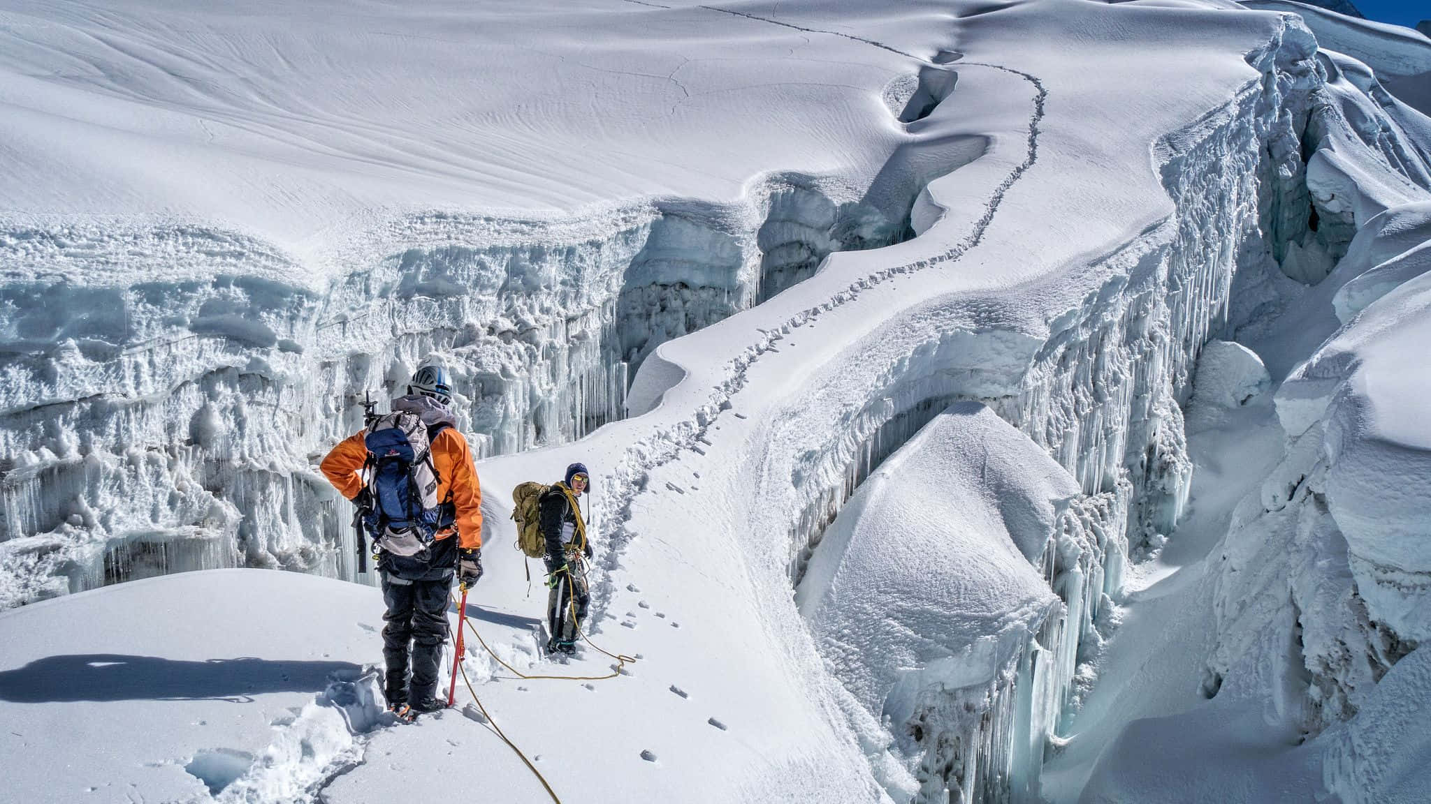 Winter Sports, snowy ridge, towering ice cliff, Full HD Desktop Wallpaper