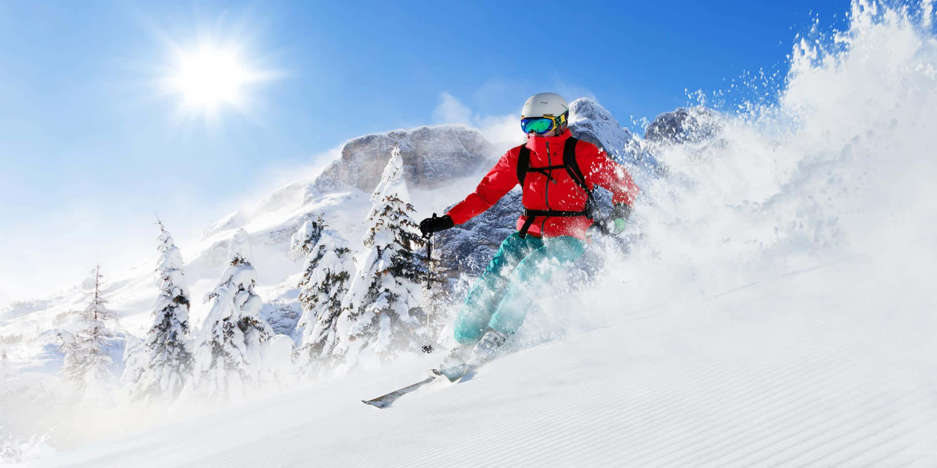 red jacket, fresh powder snow, bright sunny day, Full HD Desktop Wallpaper