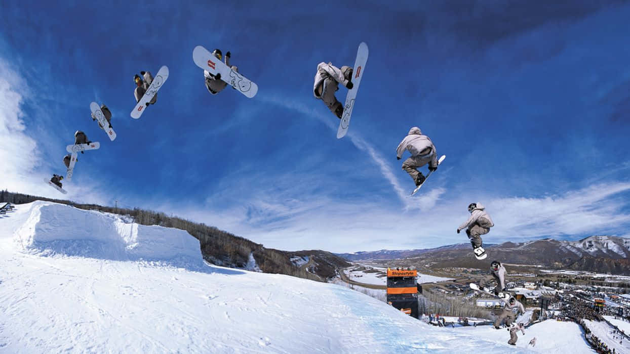 Winter Sports, snowboarder, vibrant blue sky, SD Desktop Wallpaper