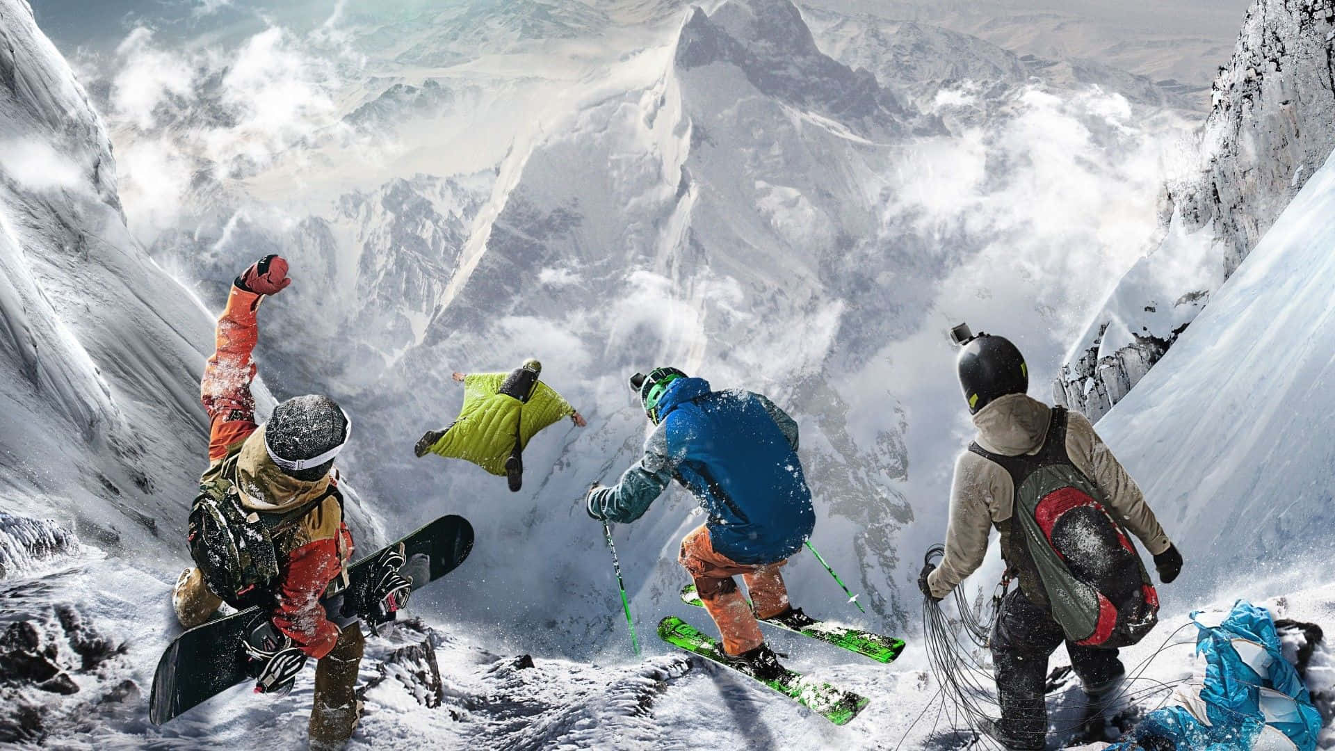 Winter Sports, snowy mountain ridge, skis, Full HD Desktop Wallpaper
