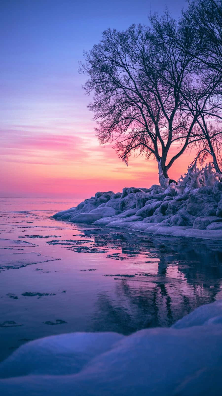 Winter Sun, icy shores, frozen water, HD Phone Wallpaper