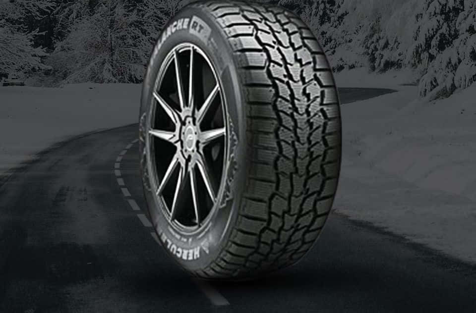 Winter Tires, snowflake symbol, snowy mountain road, SD Desktop Wallpaper