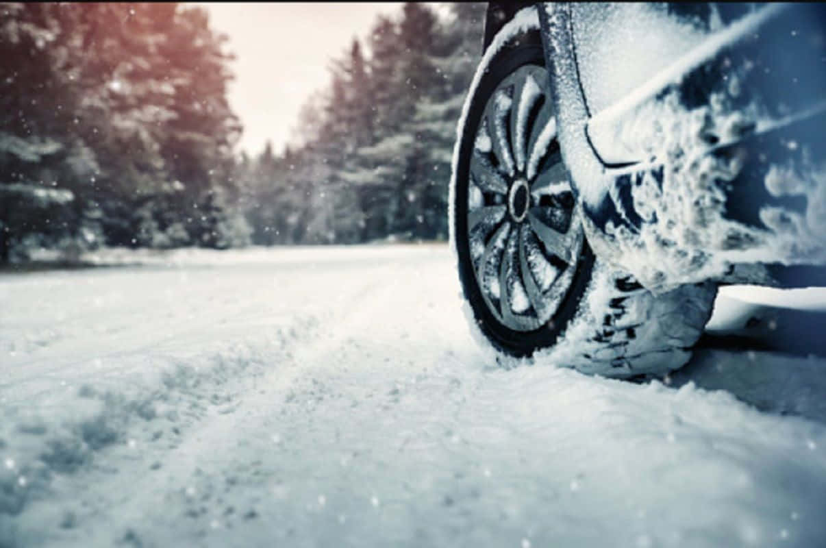 winter tires, snowy background, winter forest, SD Desktop Wallpaper