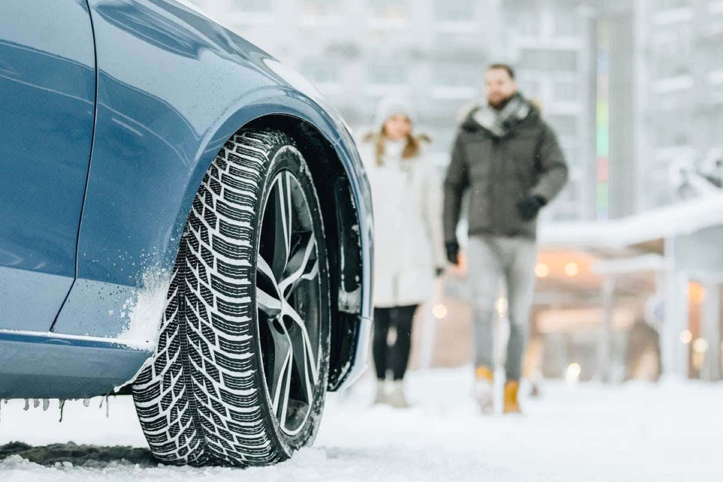Winter Tires, blue car, snow-covered tire, HD Desktop Wallpaper