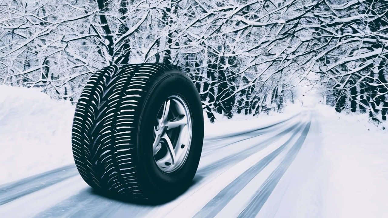 winter tires, snowy road, snow-covered trees, HD Desktop Wallpaper