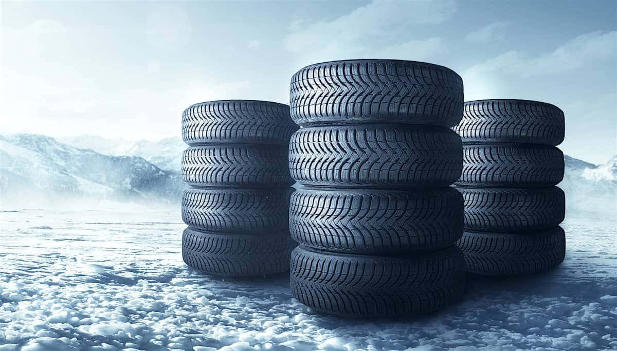 winter tires, snowy mountain landscape, pale blue sky, SD Desktop Wallpaper