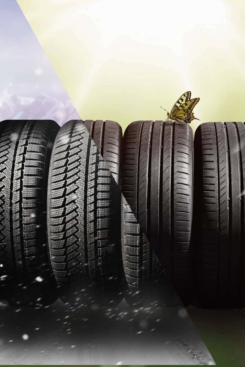 Winter Tires, black tires, purple and yellow split background, HD Phone Wallpaper