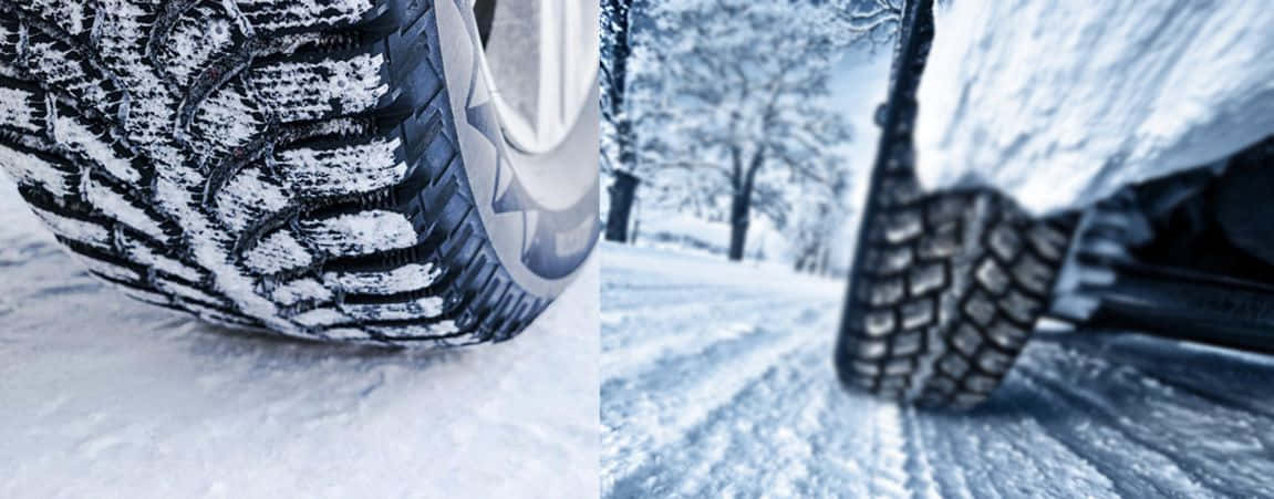 Winter Tires, snow-covered winter tires, snowy forest path, SD Desktop Wallpaper