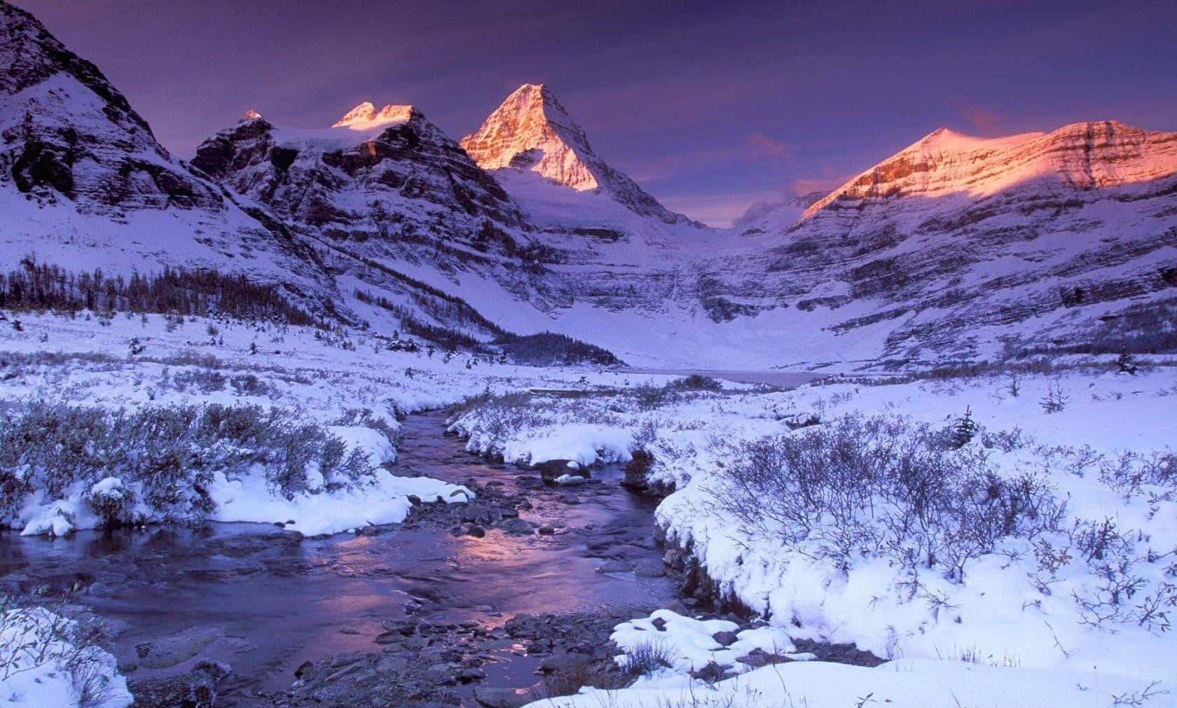 Winter wonderland, snow-covered mountain valley, twilight, HD Desktop Wallpaper