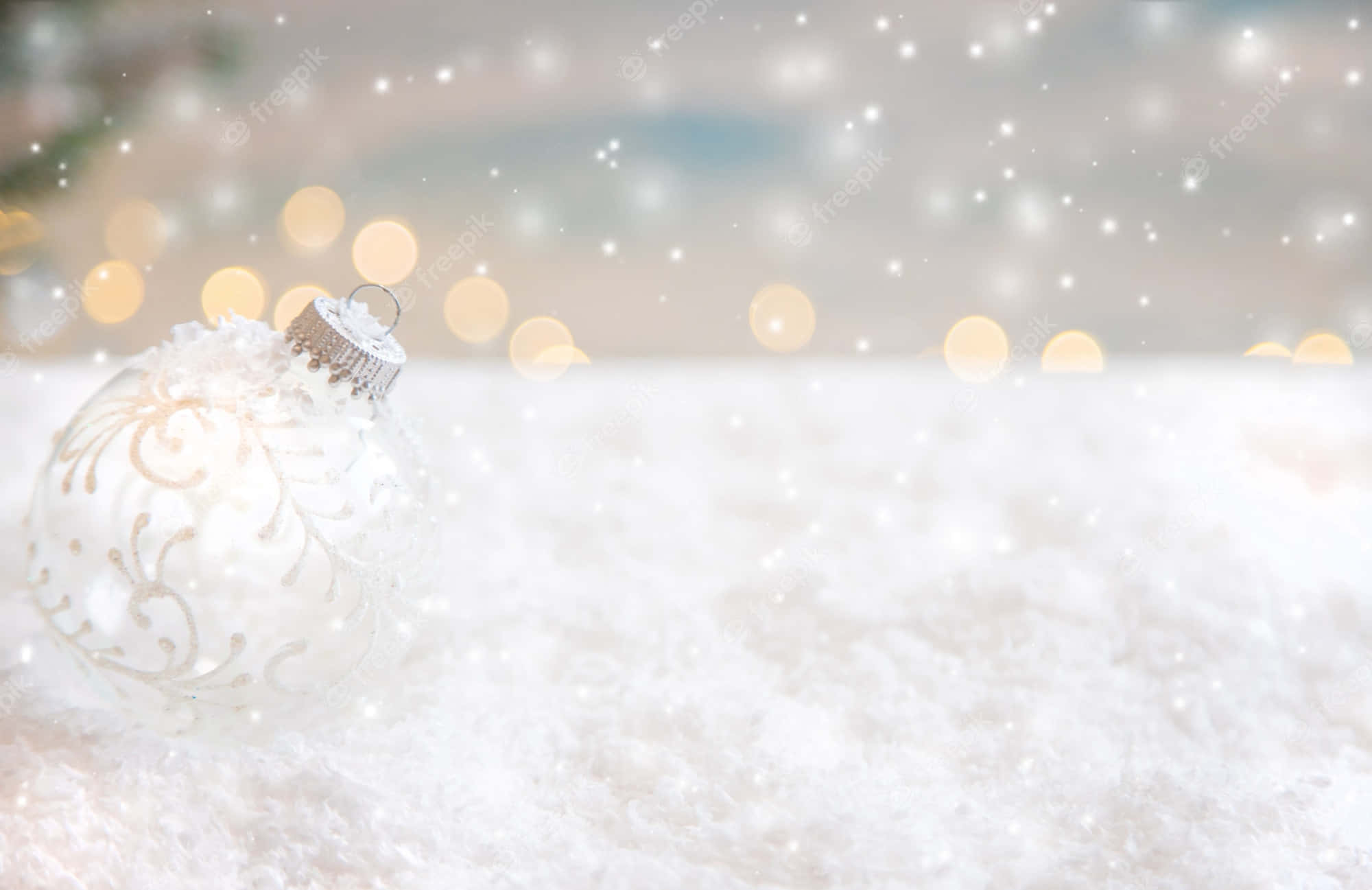 Christmas ornament, white winter wonderland, soft snow, Full HD Desktop Wallpaper