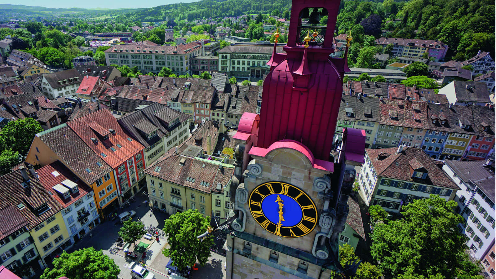 Winterthur, clock tower, red clock tower, HD Desktop Wallpaper