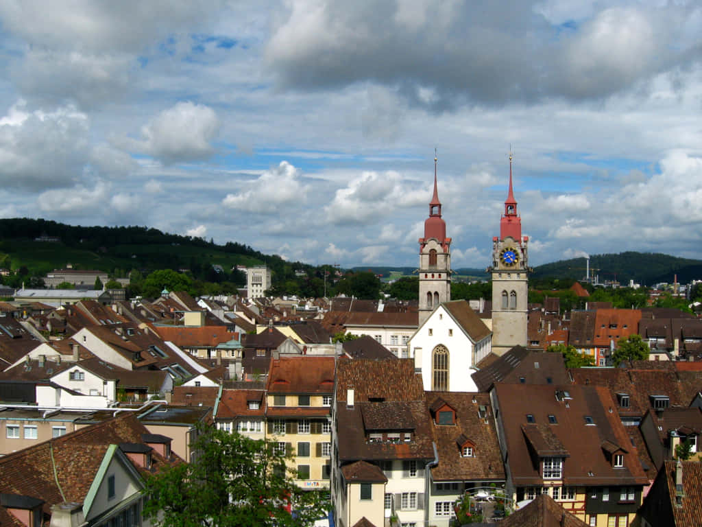 Winterthur, red-roofed buildings, church towers, SD Desktop Wallpaper