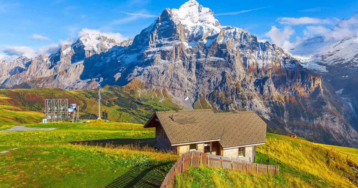 Winterthur, snow-capped mountains, bright blue sky, SD Desktop Wallpaper