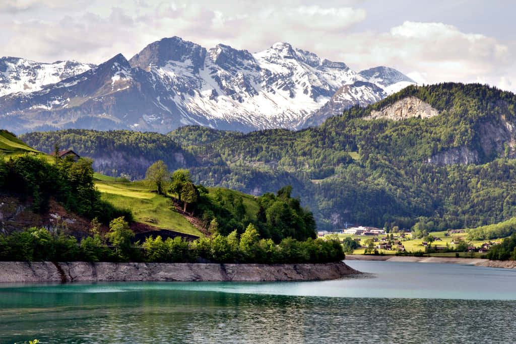 Winterthur, alpine lake, snow-capped mountains, SD Desktop Wallpaper