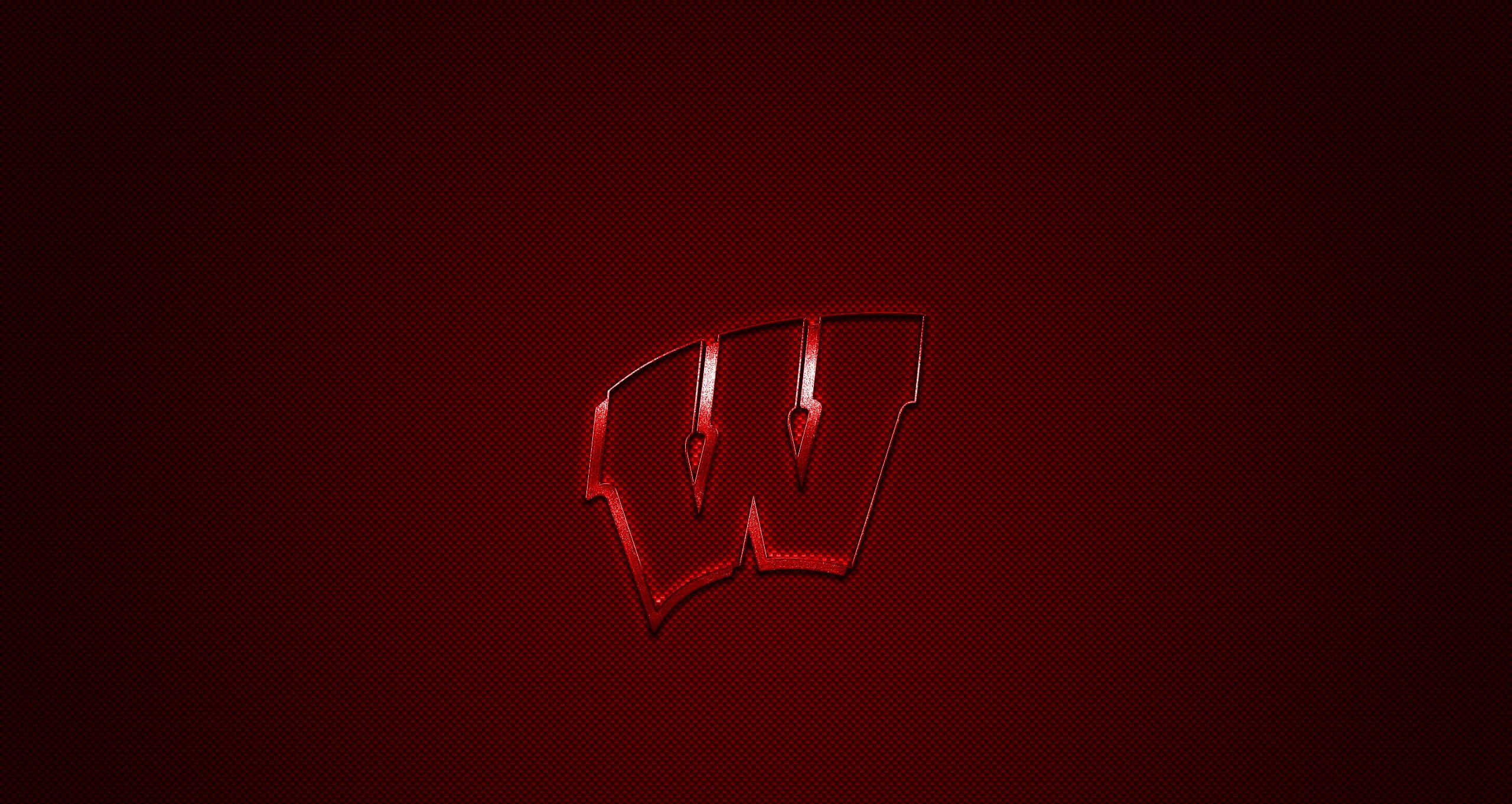 Wisconsin Badgers, red metallic W logo, dark red background, 2K Desktop Wallpaper