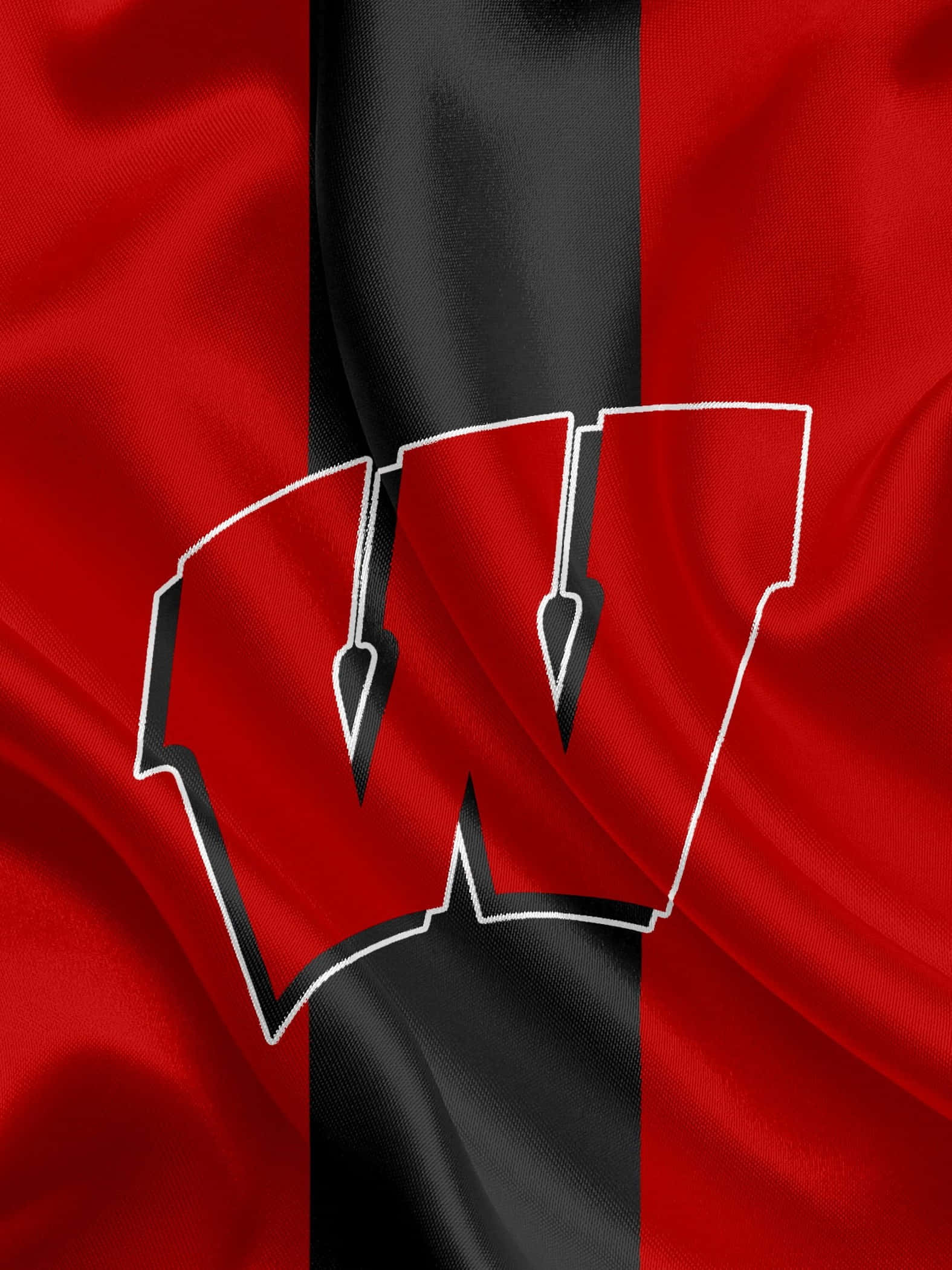 Wisconsin Badgers, red and black flag, stylized white-outlined 'W' emblem, Full HD Phone Wallpaper