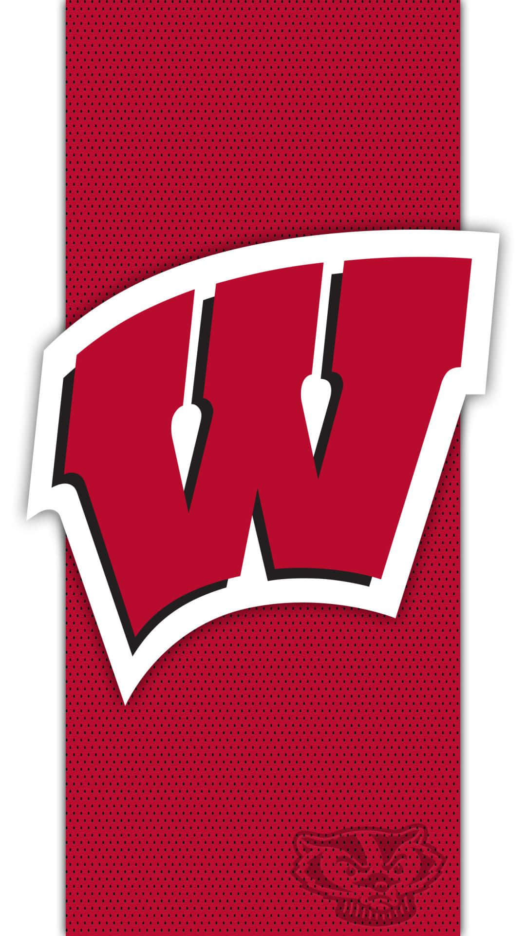 Wisconsin Badgers, red Wisconsin 'W' logo, white outline, Full HD Phone Wallpaper