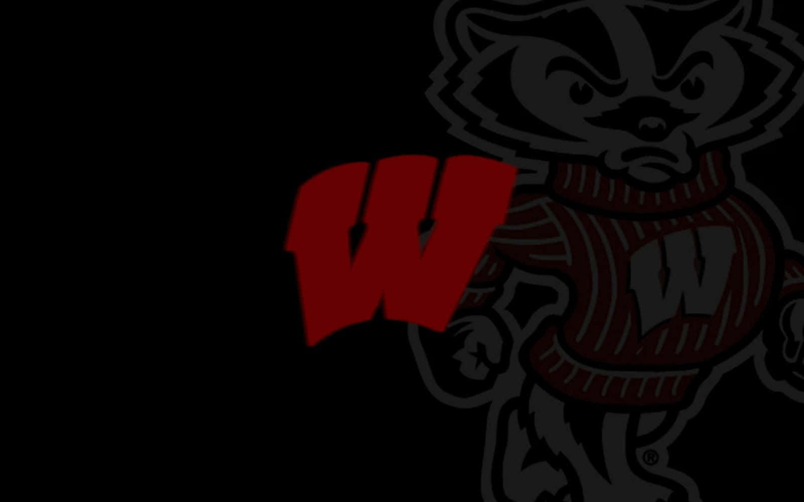 Wisconsin Badgers, red W logo, stylized badger mascot, HD Desktop Wallpaper