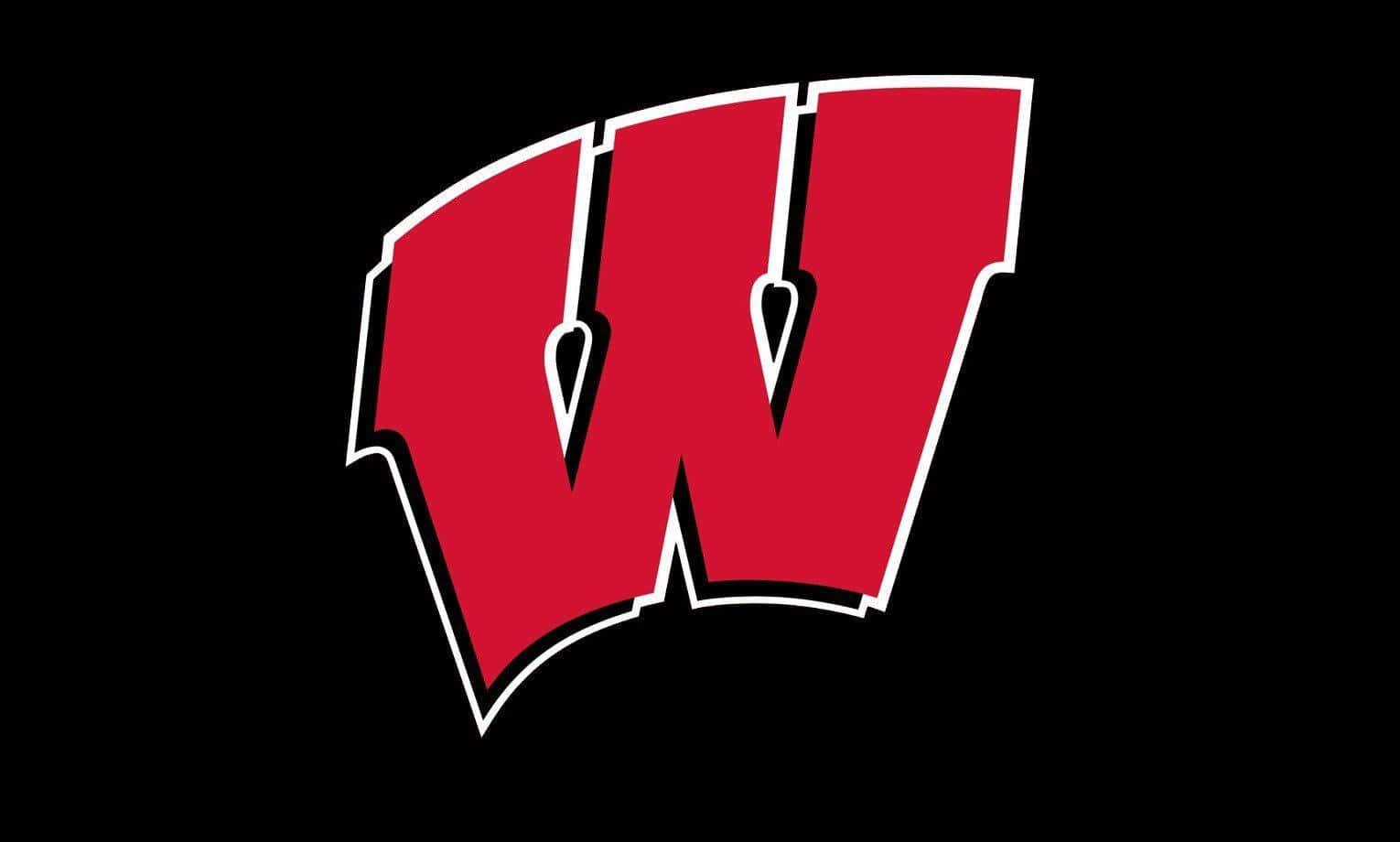 Wisconsin Badgers, red stylized W logo, white outline, HD Desktop Wallpaper