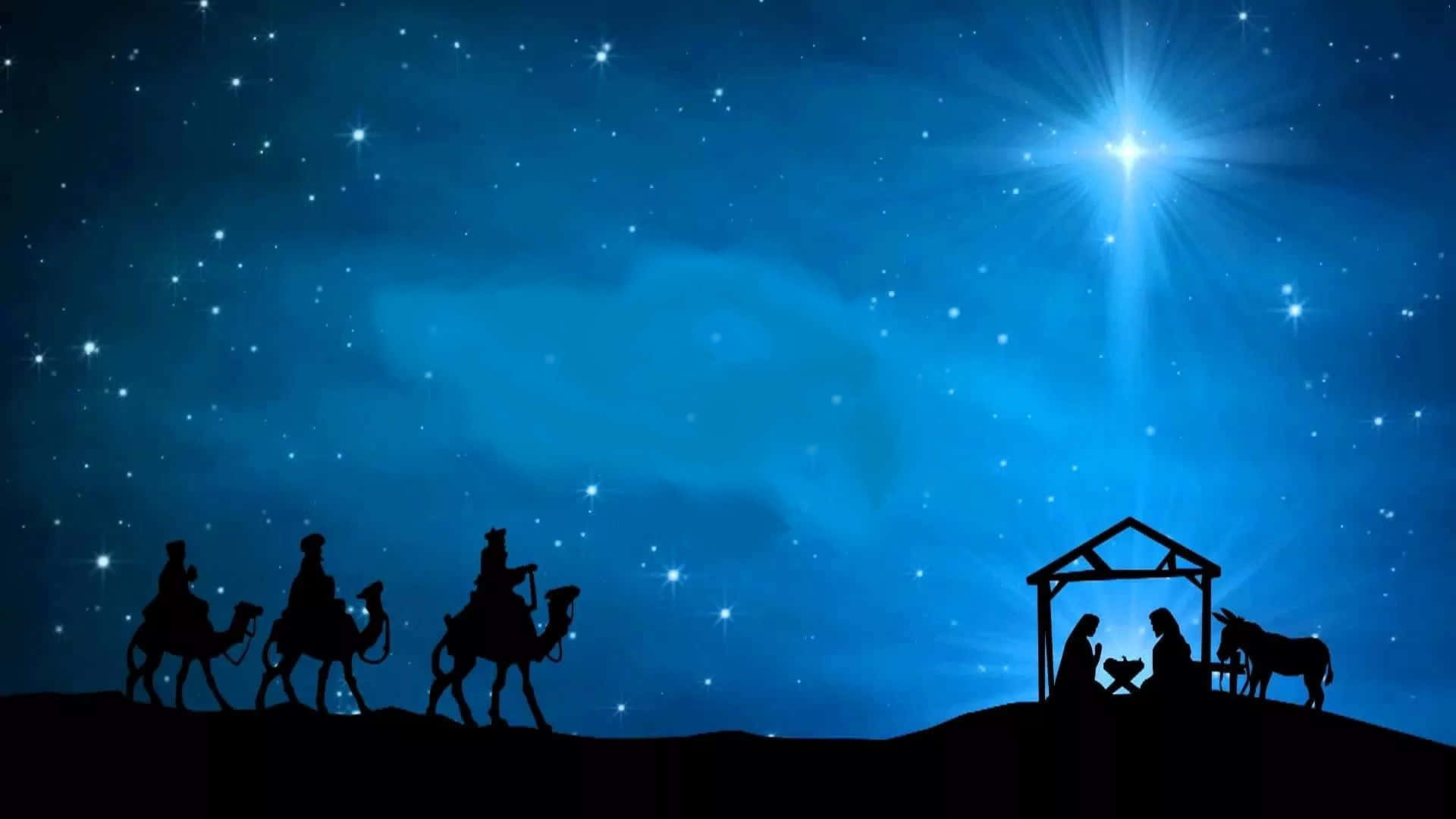Wise Men, blue and black illustration, camels, Full HD Desktop Wallpaper
