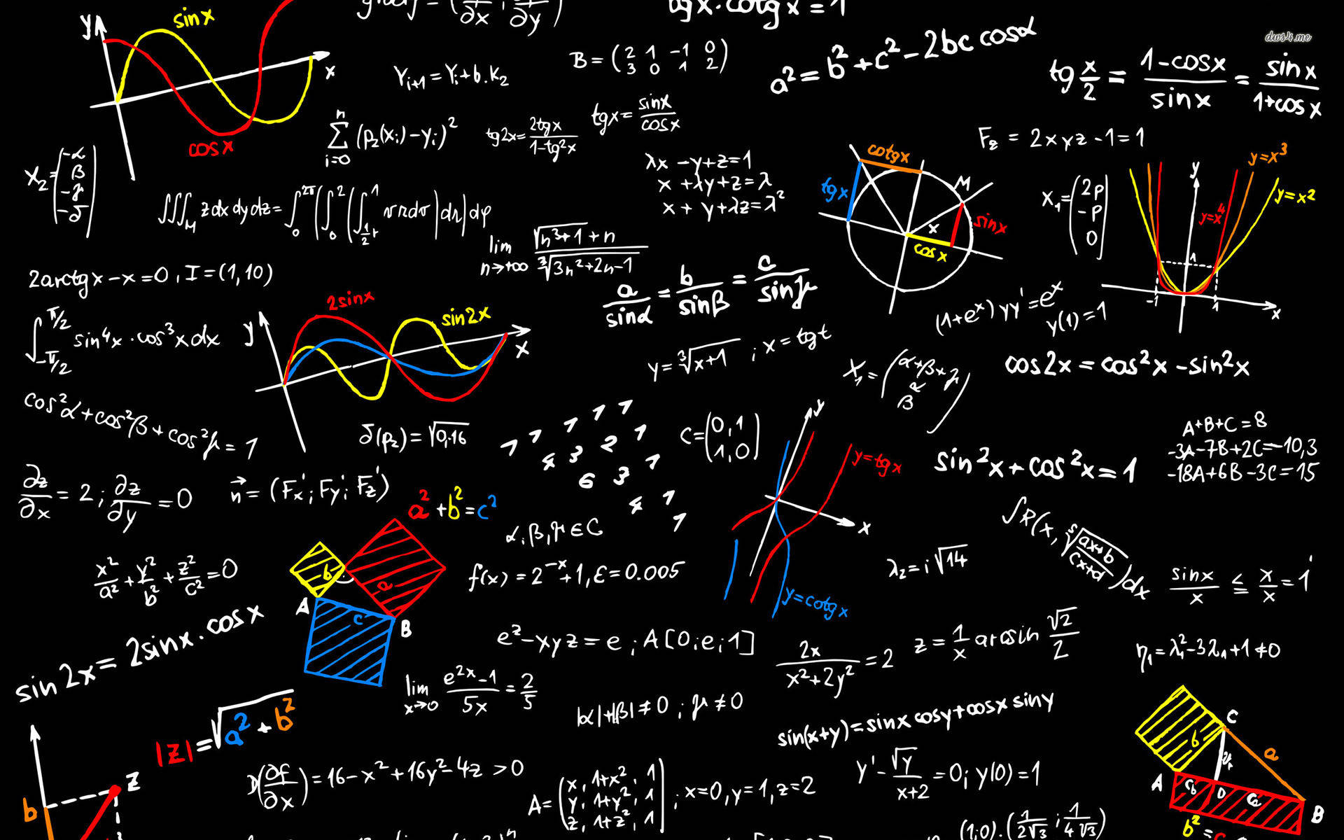 math equations, black background, red, Full HD Desktop Wallpaper