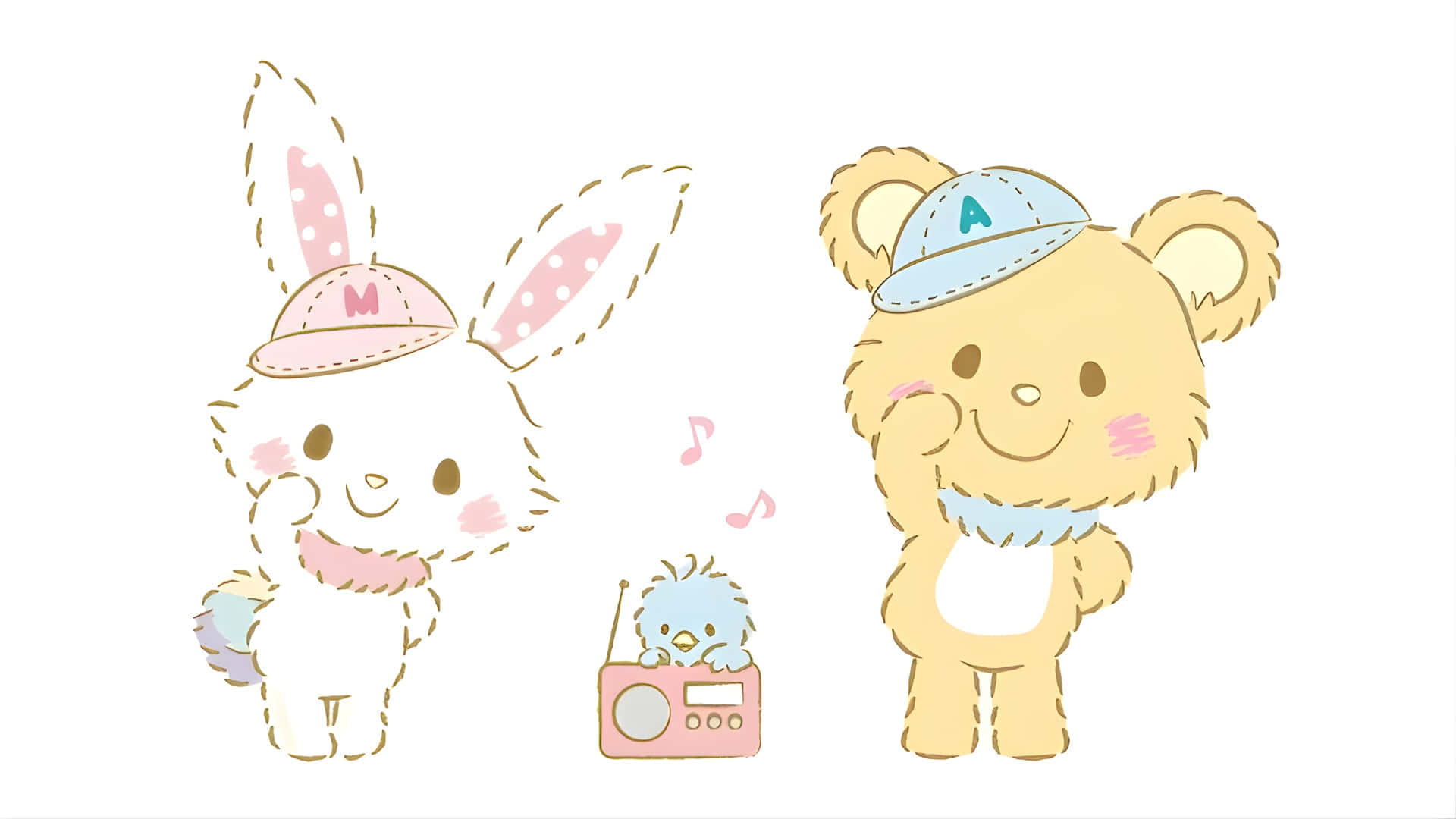 Wish Me Mell, cute bunny, bear in caps, Full HD Desktop Wallpaper