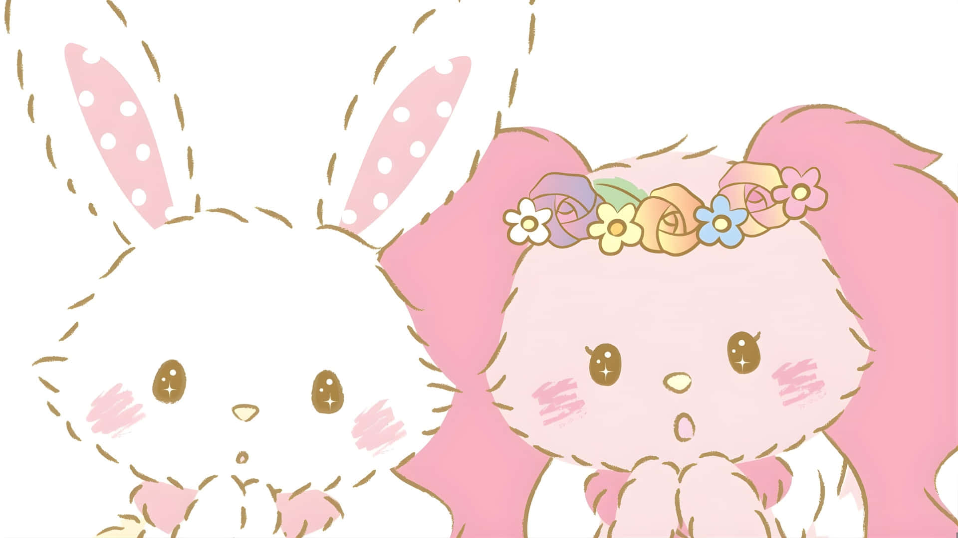 Wish me mell, cute cartoon bunnies, white with pink polka dot ears, Full HD Desktop Wallpaper