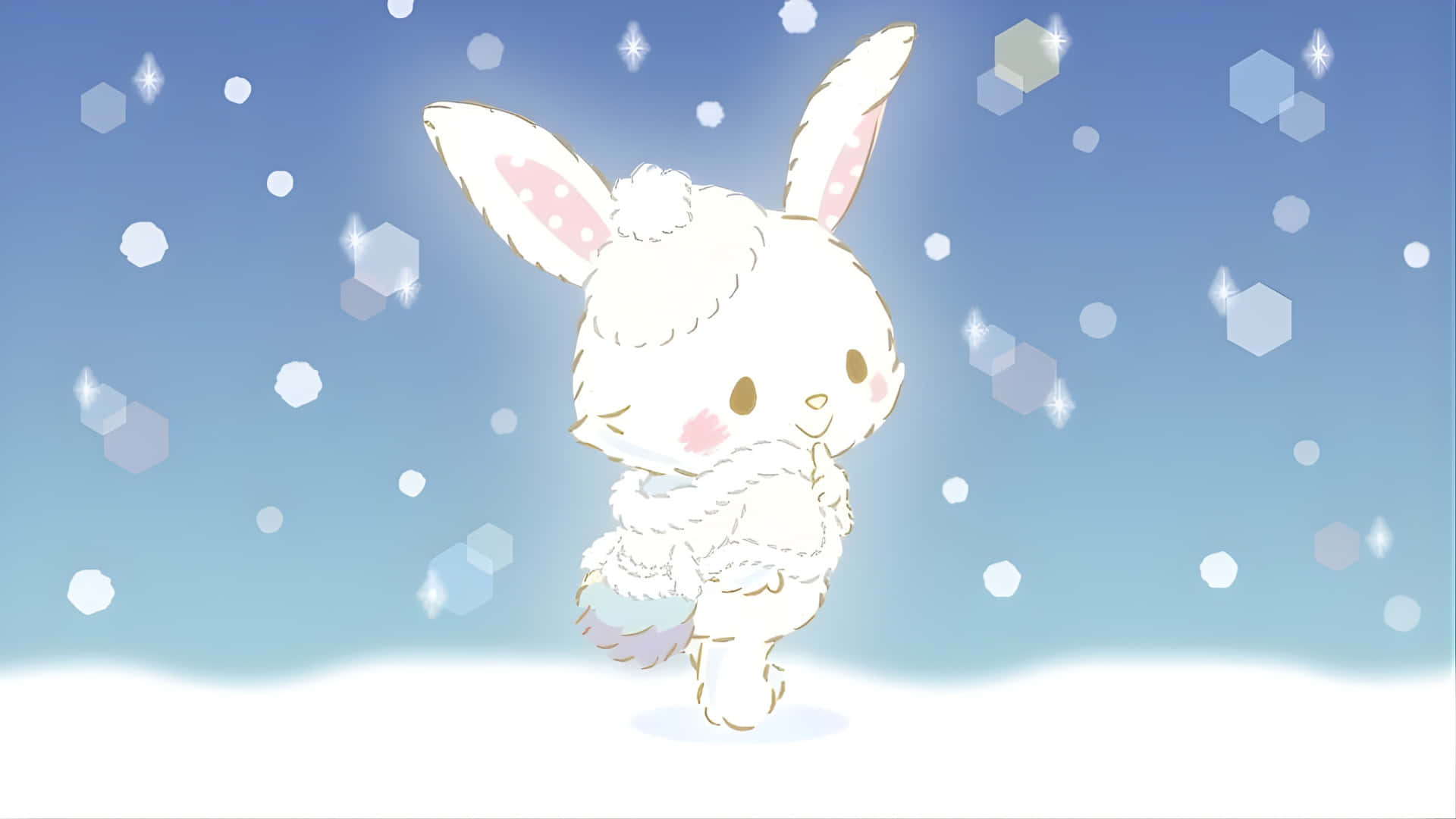 Wish me mell, winter snow, fluffy white bunny, Full HD Desktop Wallpaper