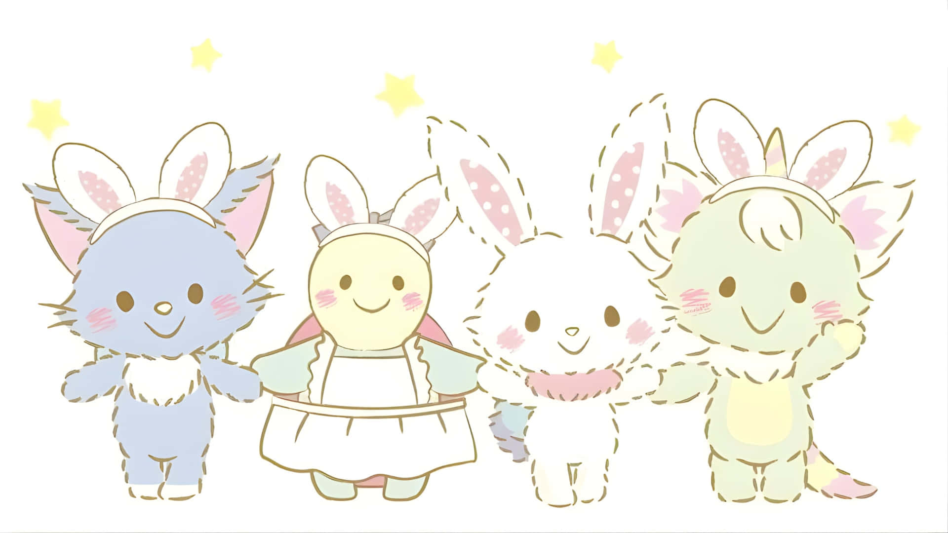 Wish me mell, cute bunny friends, pastel fur, Full HD Desktop Wallpaper