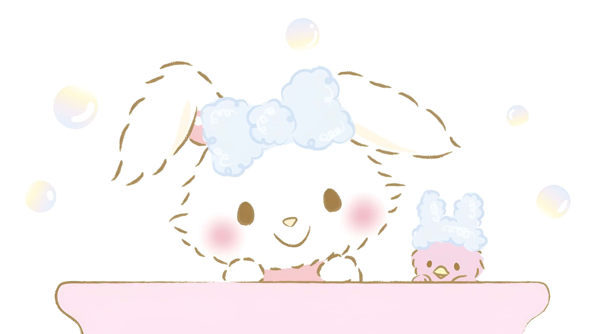 Wish me mell, pink bathtub, white bunny, Full HD Desktop Wallpaper