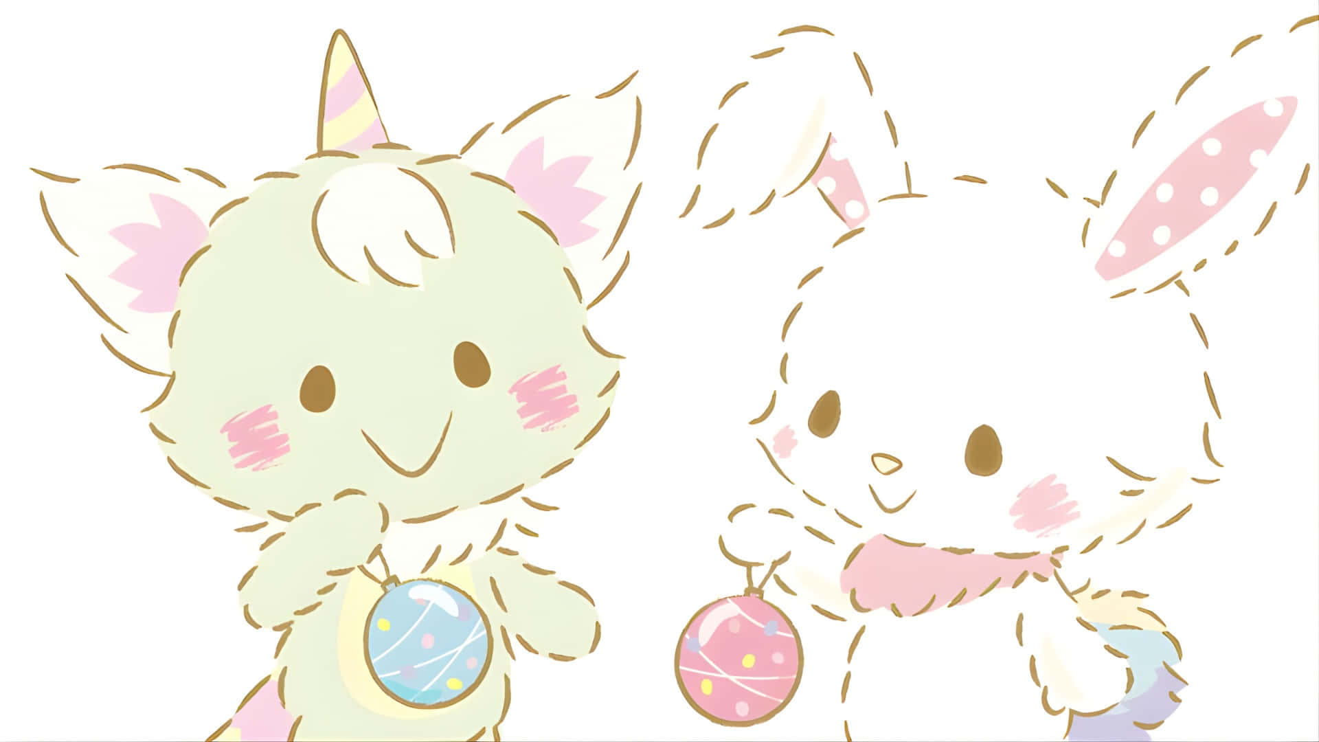 Wish me mell, cute fluffy cartoon creatures, pink ears, Full HD Desktop Wallpaper