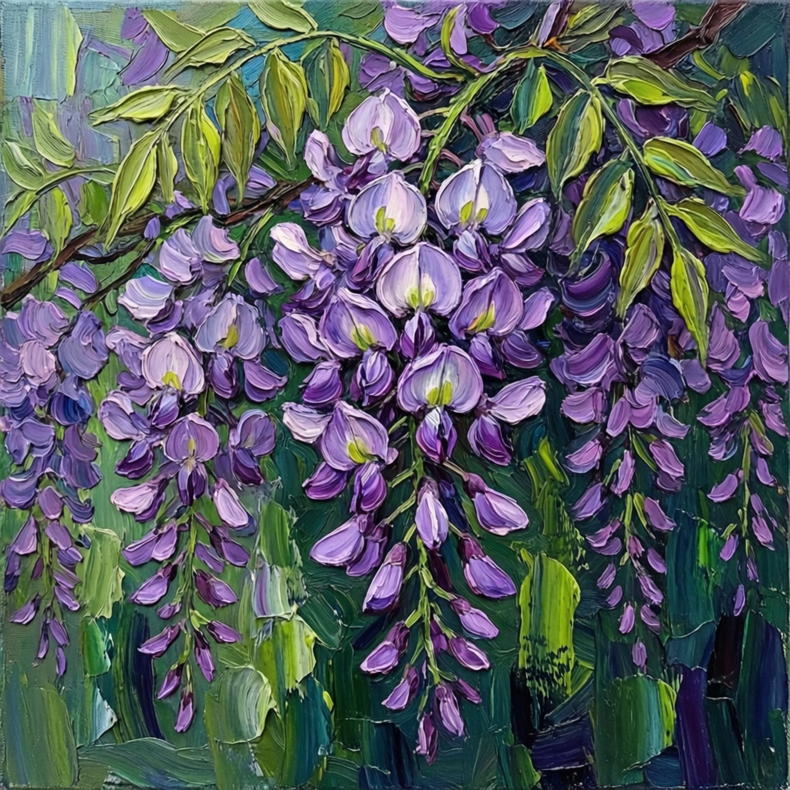 Impressionist Wisteria, wisteria flowers, abstract oil painting, HD Desktop Wallpaper