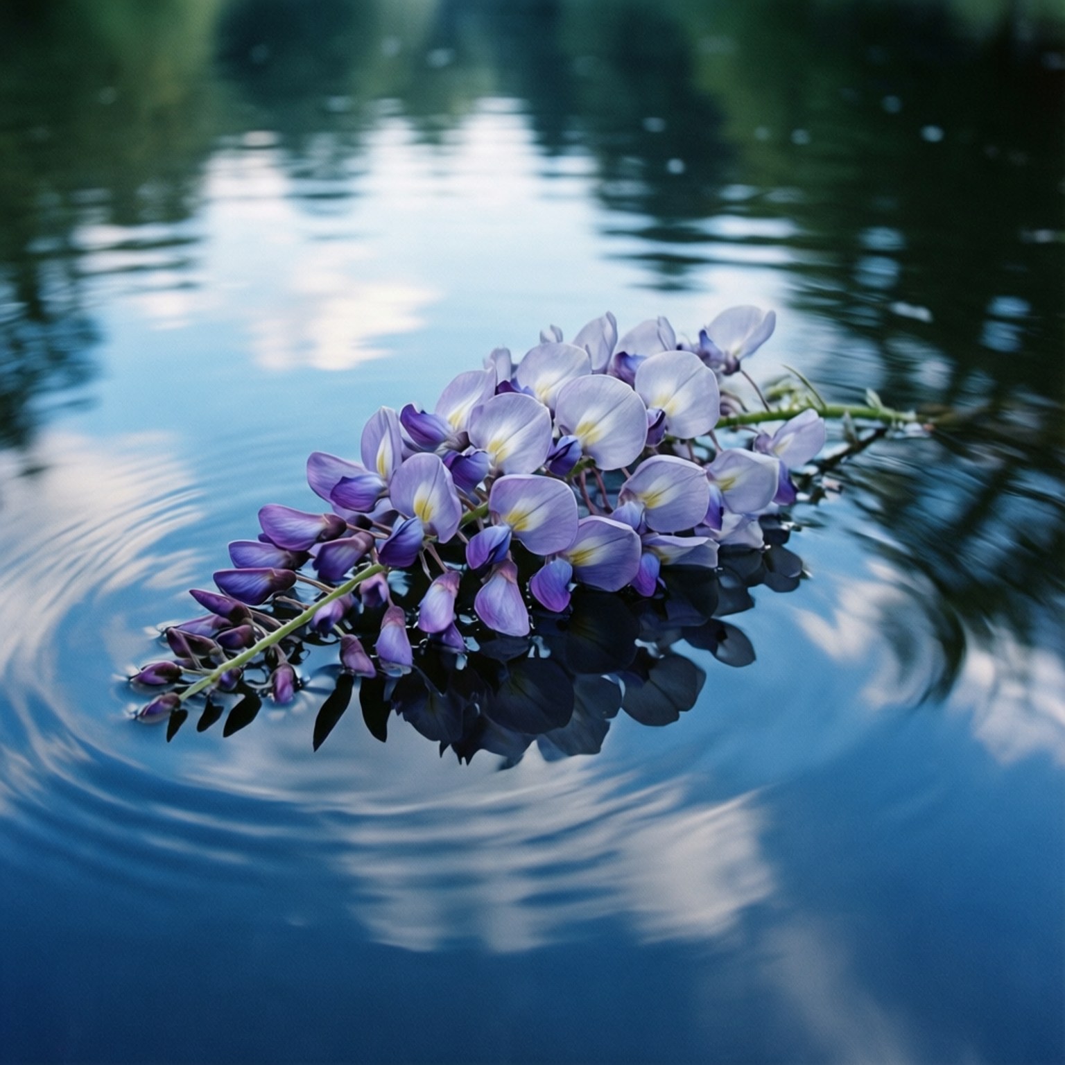 Wisteria, purple wisteria flowers, calm blue water, HD Desktop Wallpaper