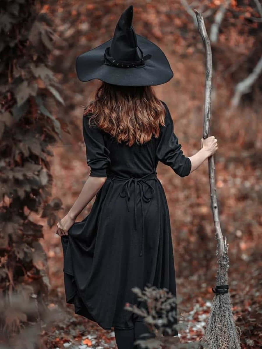 witch, black hat, black dress, SD Phone Wallpaper