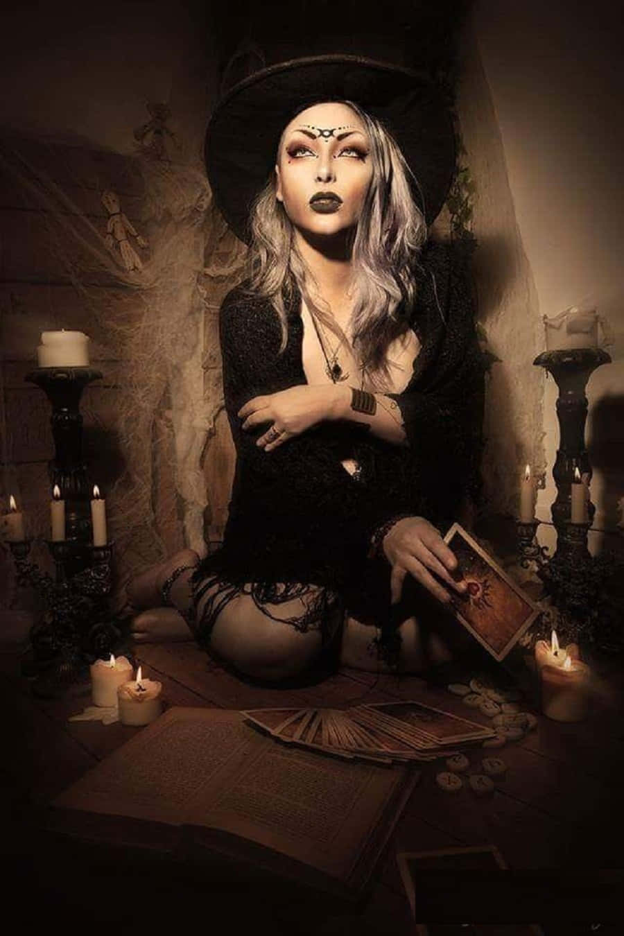 witch, pale makeup, black hat, HD Phone Wallpaper