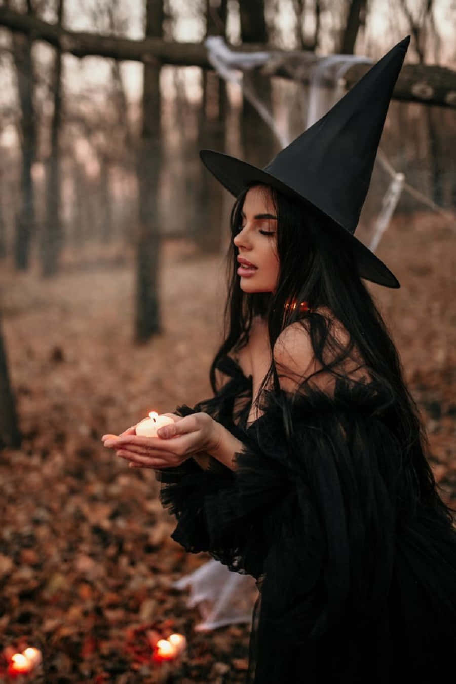 witch, black hat, lit candle, HD Phone Wallpaper